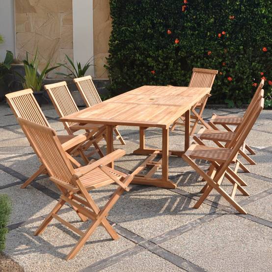Salon de jardin Teck 10 places Table rectangulaire 6 chaises 2 fauteuils KAJANG - Image 3