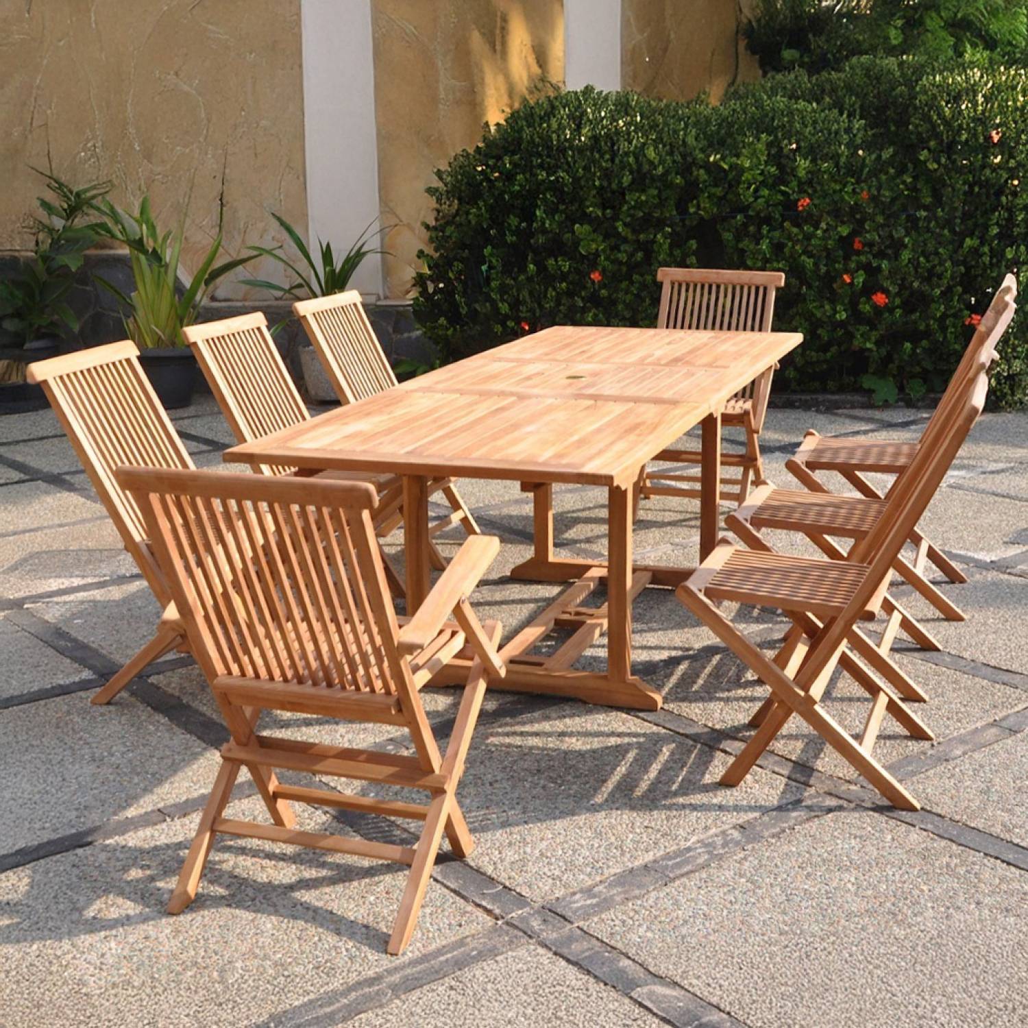 Salon de jardin Teck 10 places Table rectangulaire 6 chaises 2 fauteuils KAJANG - Image 2
