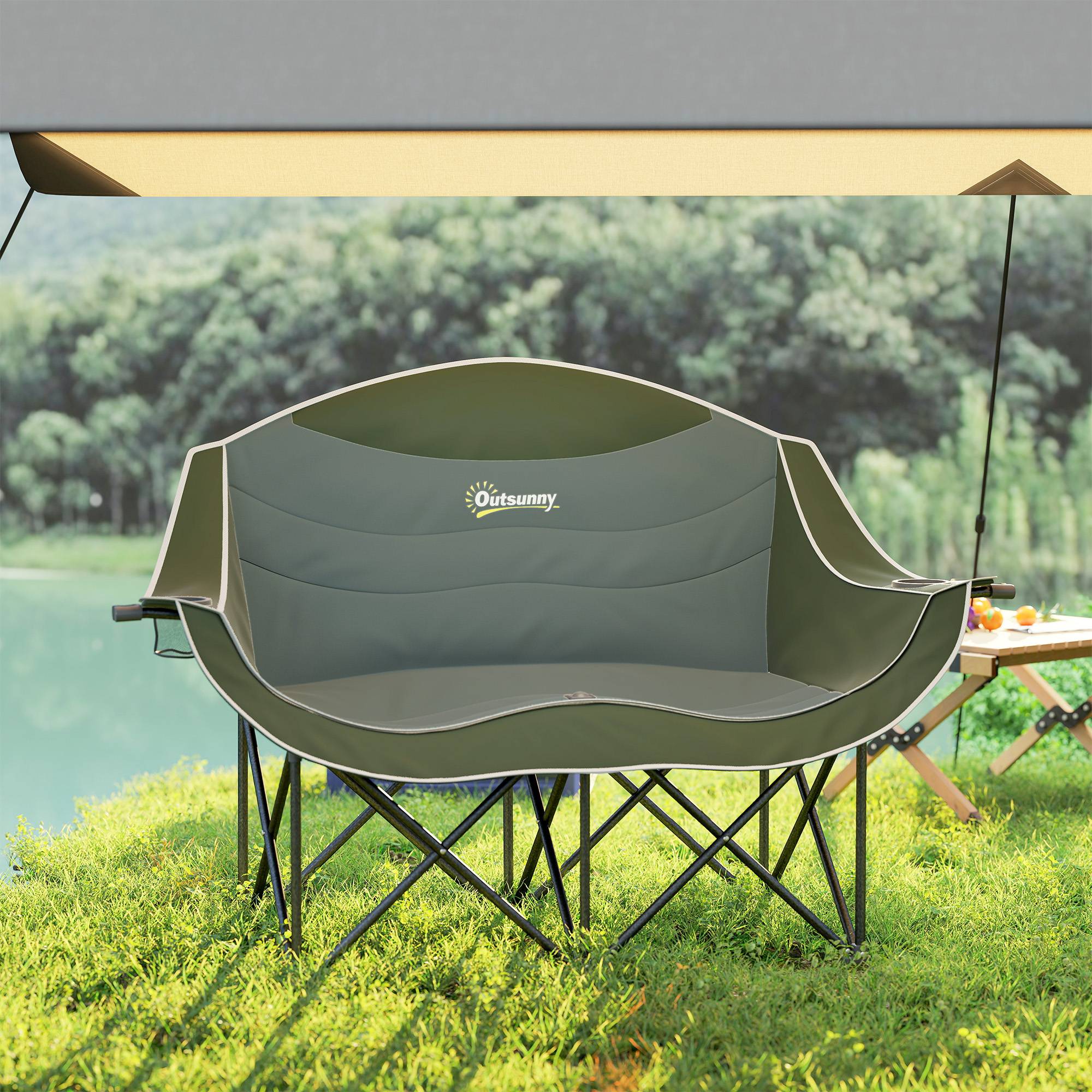 Chaise de camping double pliante métal et tissu vert 143 x 50 x 90 cm - PANGIVO - Image 9