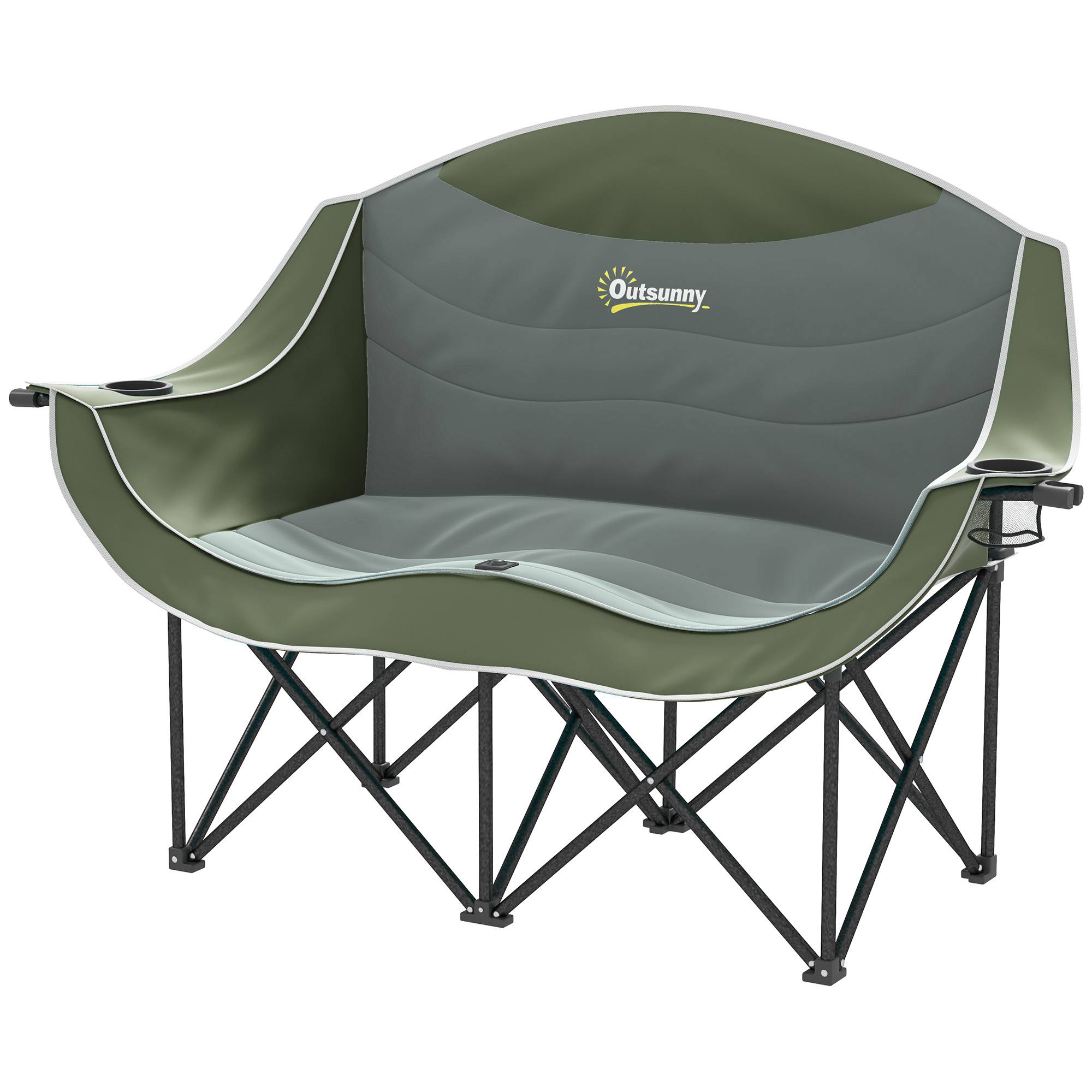 Chaise de camping double pliante métal et tissu vert 143 x 50 x 90 cm - PANGIVO - Image 2