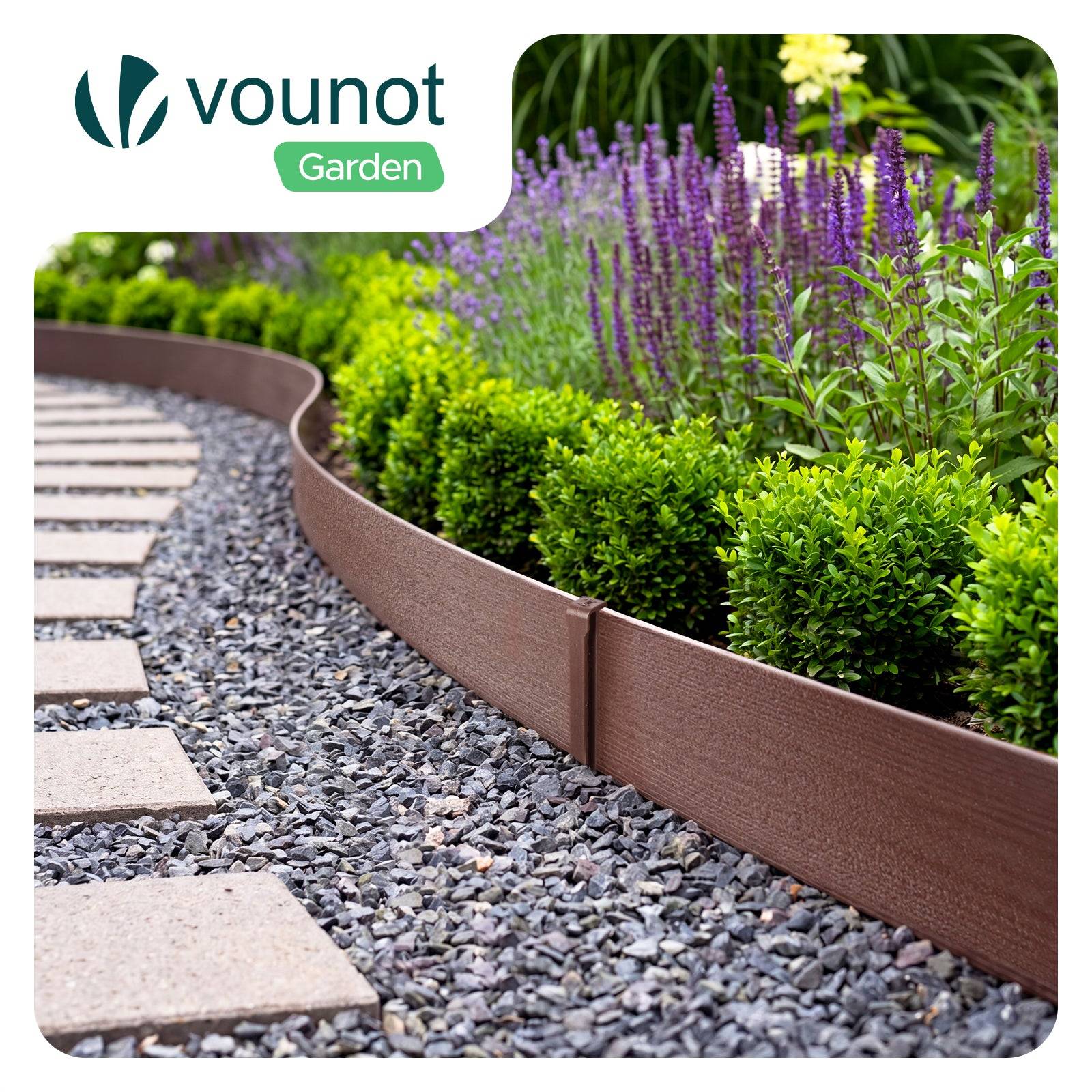 Vounot - Bordure de jardin haute flexible en PE 20m avec 12 piquets marron - hauteur 13cm - epaisseur 3mm - Image 2