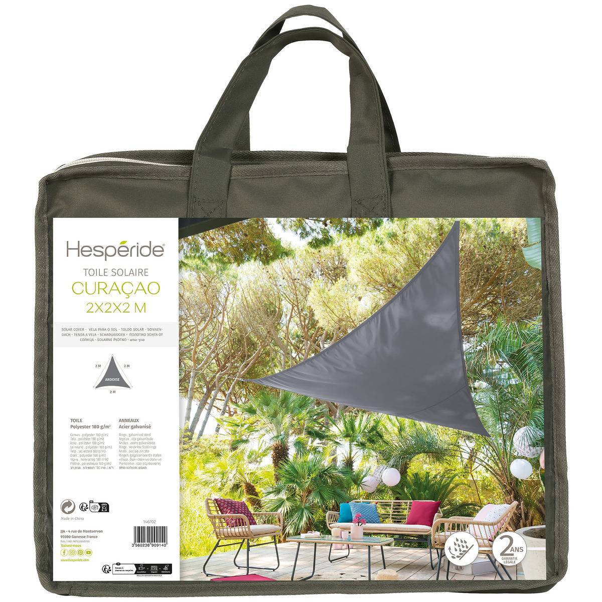 Hesperide - Voile d'ombrage triangulaire "Curacao" ardoise 2x2x2m en polyester Hespéride - Imagen 2