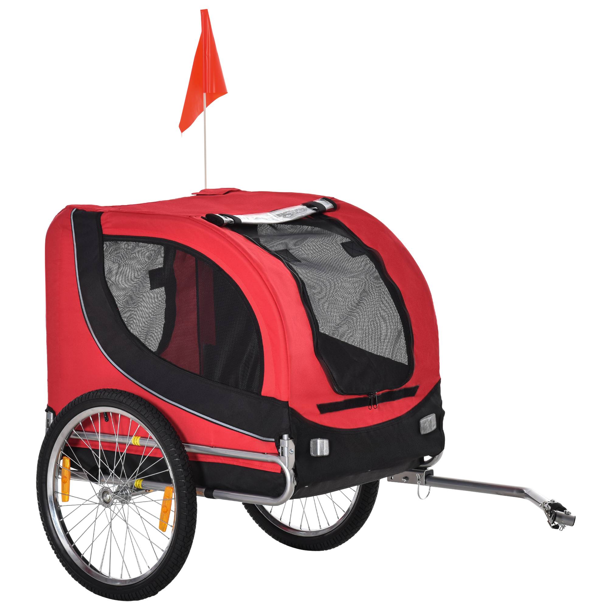 Sans Marque - Remorque vélo chien moyen point attache fenêtres latérales drapeau acier toile Oxford 130x73x90 cm rouge noir - Image 1