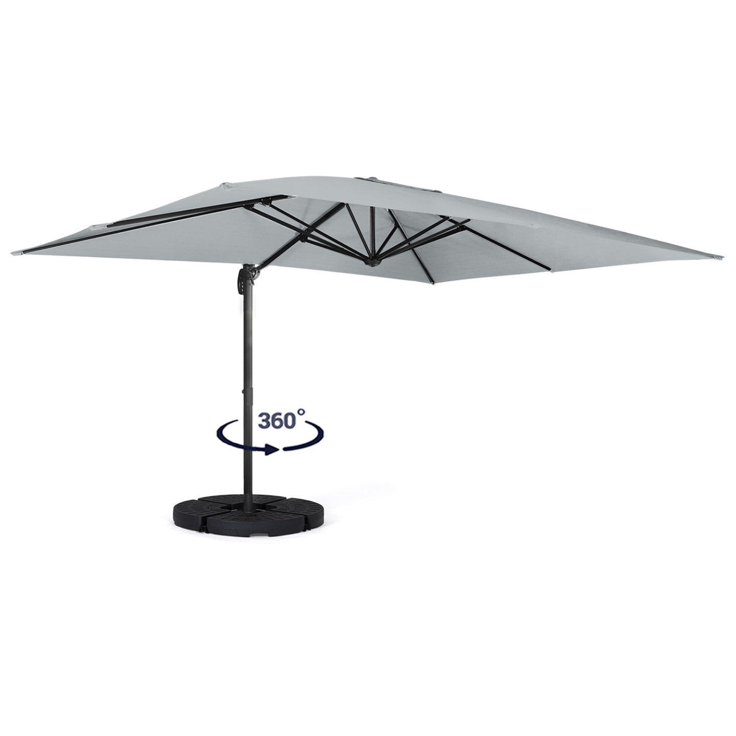 Parasol déporté inclinable rotatif 360 CALVI gris clair 3x4 M avec 4 dalles et housse - Image 2