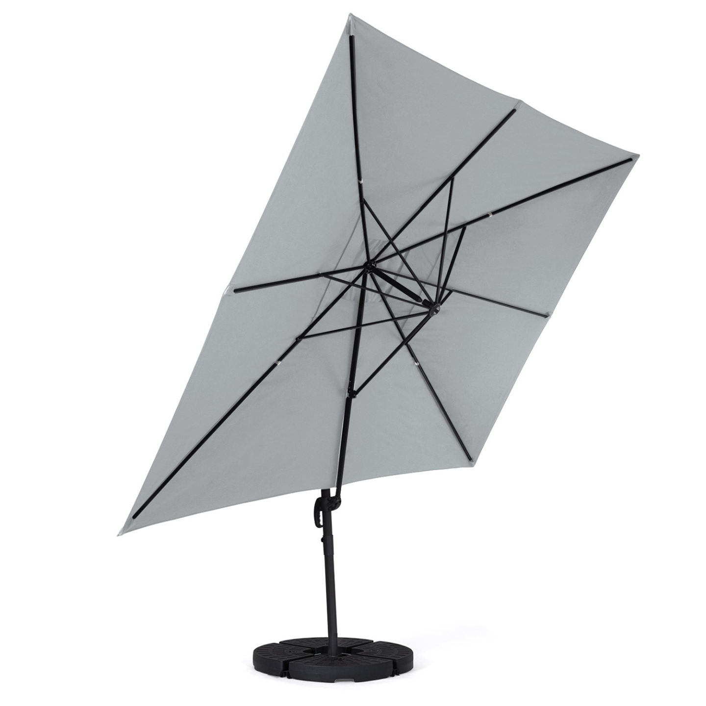 Parasol déporté inclinable rotatif 360 CALVI gris clair 3x4 M avec 4 dalles et housse - Image 4