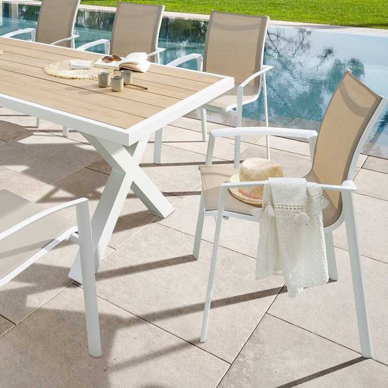Hesperide - Fauteuil de jardin empilable "Axant" lin & blanc en aluminium traité époxy Hespéride - Image 1