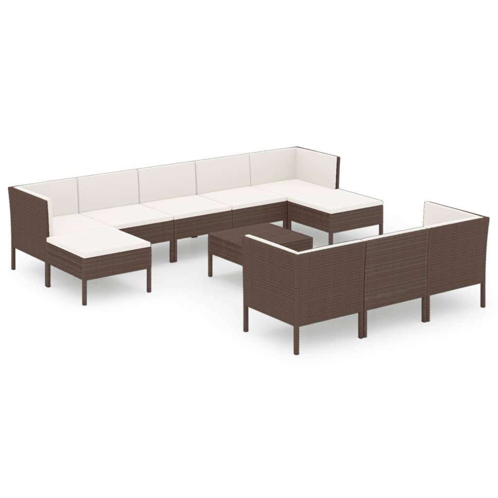 Helloshop26 - Salon de jardin meuble d'extérieur ensemble de mobilier 11 pièces avec coussins résine tressée marron - Imagen 1