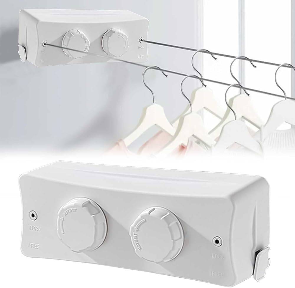 Étendoir à linge rétractable en acier inoxydable, adapté à la chambre, au balcon, au jardin, 5,1 mètres, blanc, double ligne-Lytech - Image 1