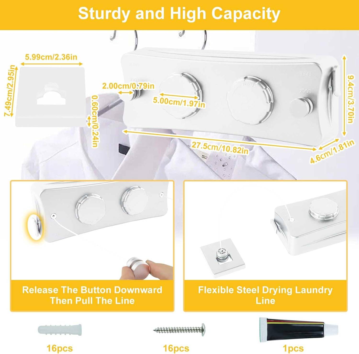 Étendoir à linge rétractable en acier inoxydable, adapté à la chambre, au balcon, au jardin, 5,1 mètres, blanc, double ligne-Lytech - Image 2
