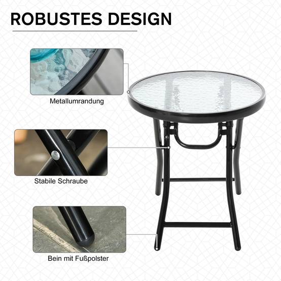 Table d'Appoint Pliante Jardin Métal Verre Trempé Balcon Terrasse Ø45x50cm Noir - ComfortXL Outdoor Living - Image 5