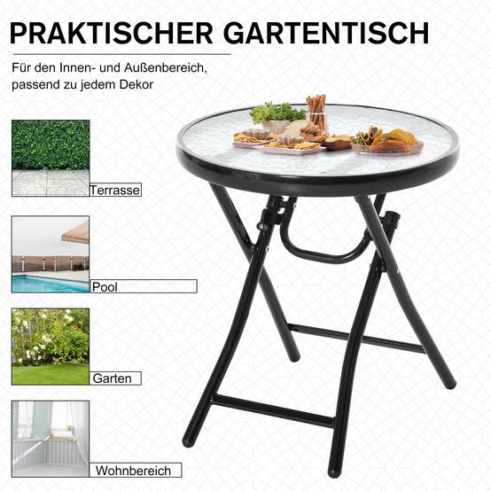 Table d'Appoint Pliante Jardin Métal Verre Trempé Balcon Terrasse Ø45x50cm Noir - ComfortXL Outdoor Living - Image 8