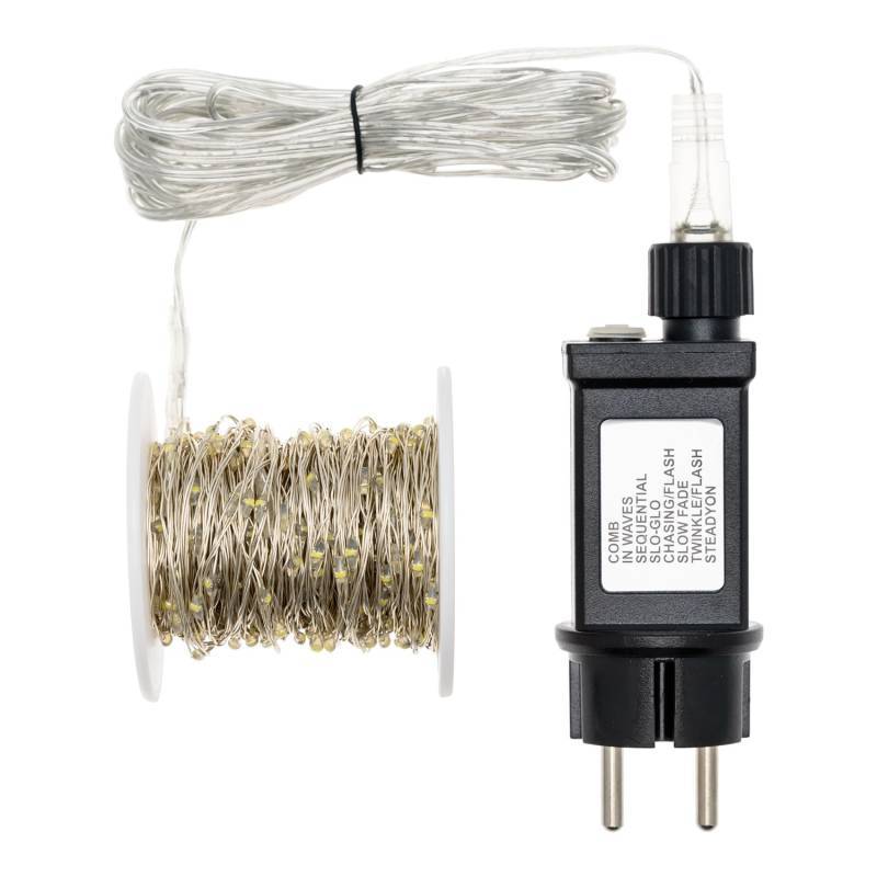 Lotti - Guirlande lumineuse 20M 400 MicroLED blanc chaud 8 modes câble métal argenté 12V Lotti - Imagen 3