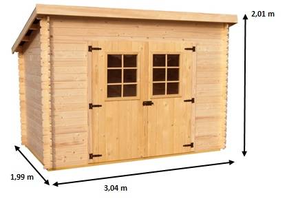 Habrita - Abri Madriers bois massif façade 3 m toit 1 pente / 20 mm / surface extérieure : 6,05 m2 / toiture plaques ondulées plus grande longévité - Image 3