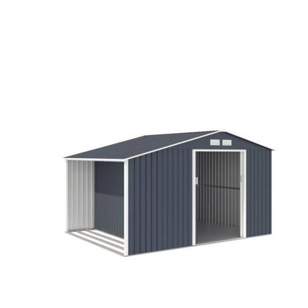 Sans Marque - Abri de jardin en métal et abri bûches 8,72 m² - 342 x 255 x 202 - NOVA - Kit d'ancrage inclus, 2 portes coulissantes - Gris - Image 3