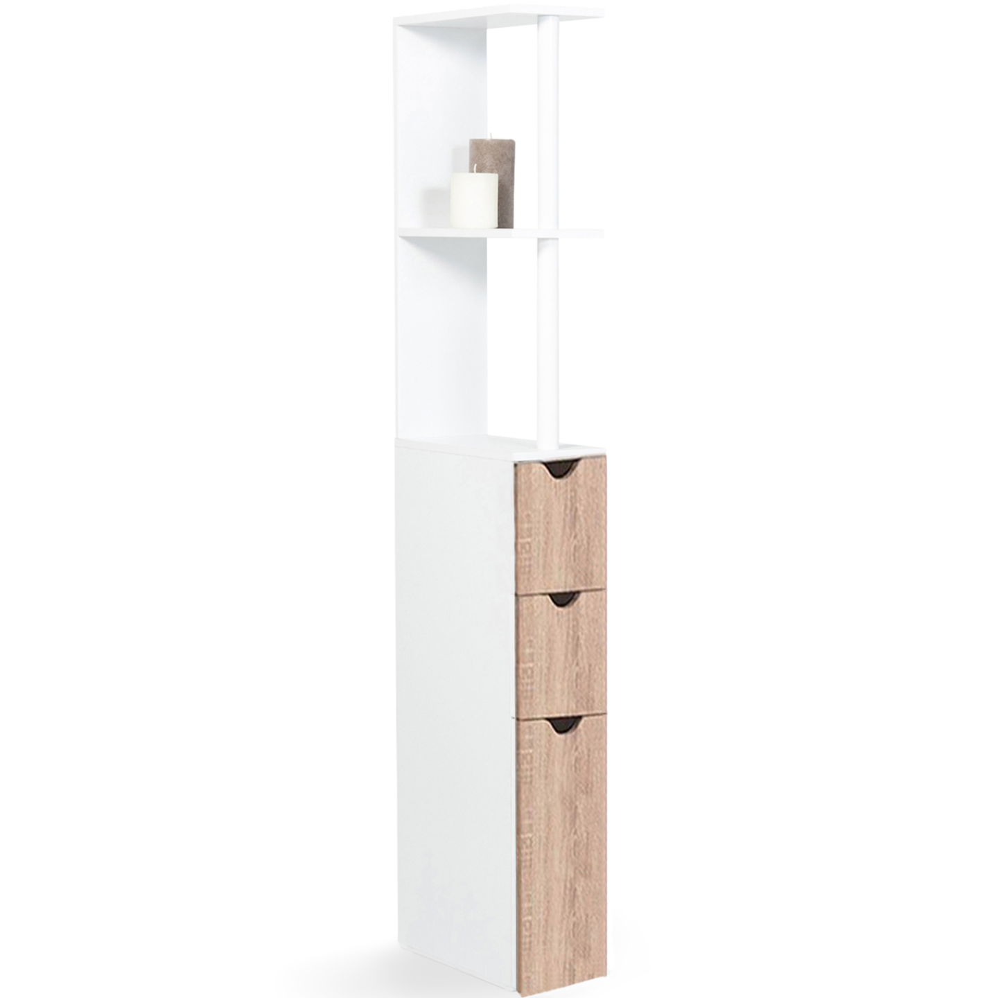 Meuble WC étagère WILLY bois 3 portes blanc et hêtre - Image 2