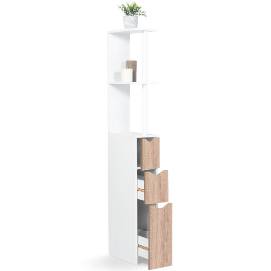Meuble WC étagère WILLY bois 3 portes blanc et hêtre - Image 3