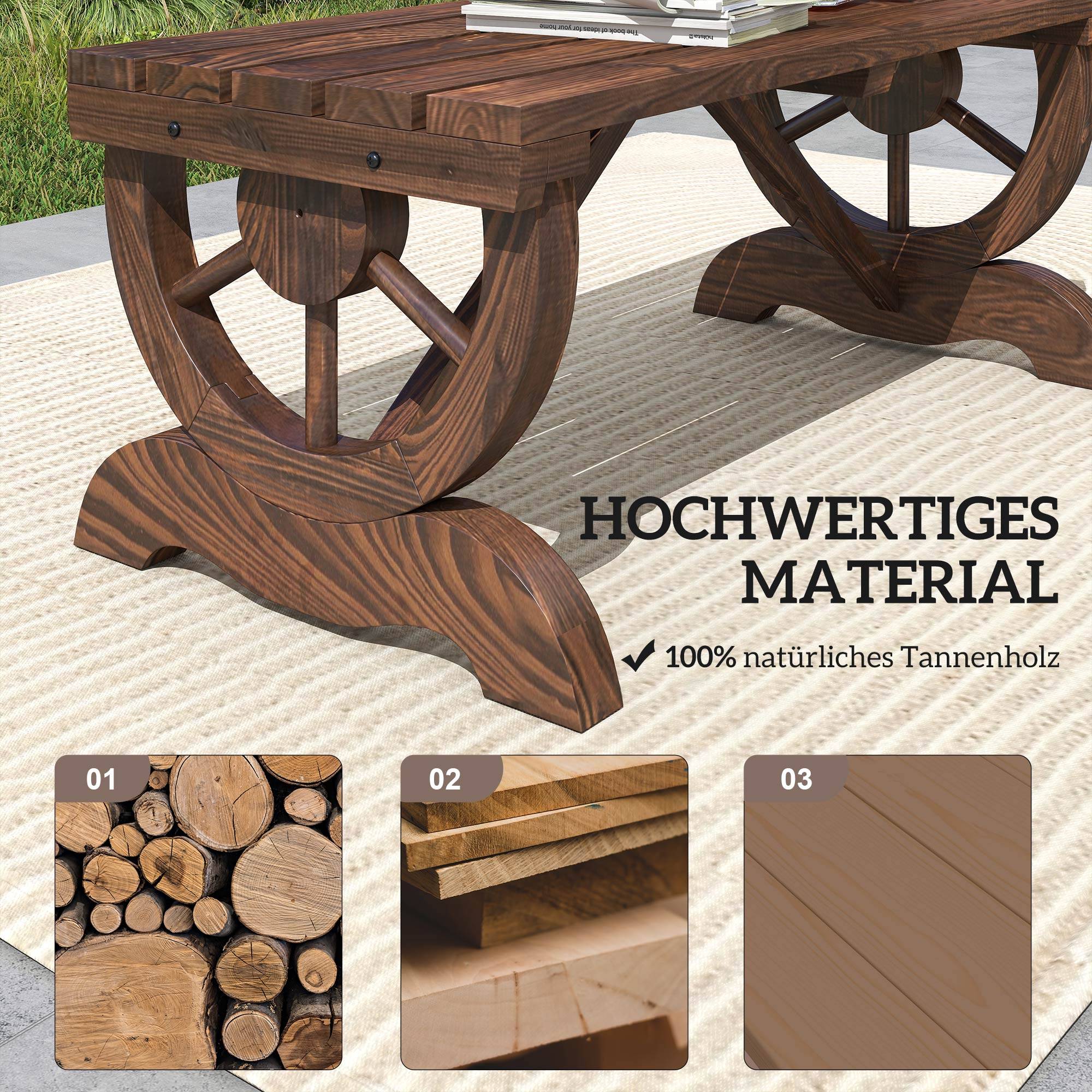Banc de jardin en bois, résistant aux intempéries, mobilier de jardin, banc rustique, naturel, 98 x 50 x 39,5 cm - Image 7