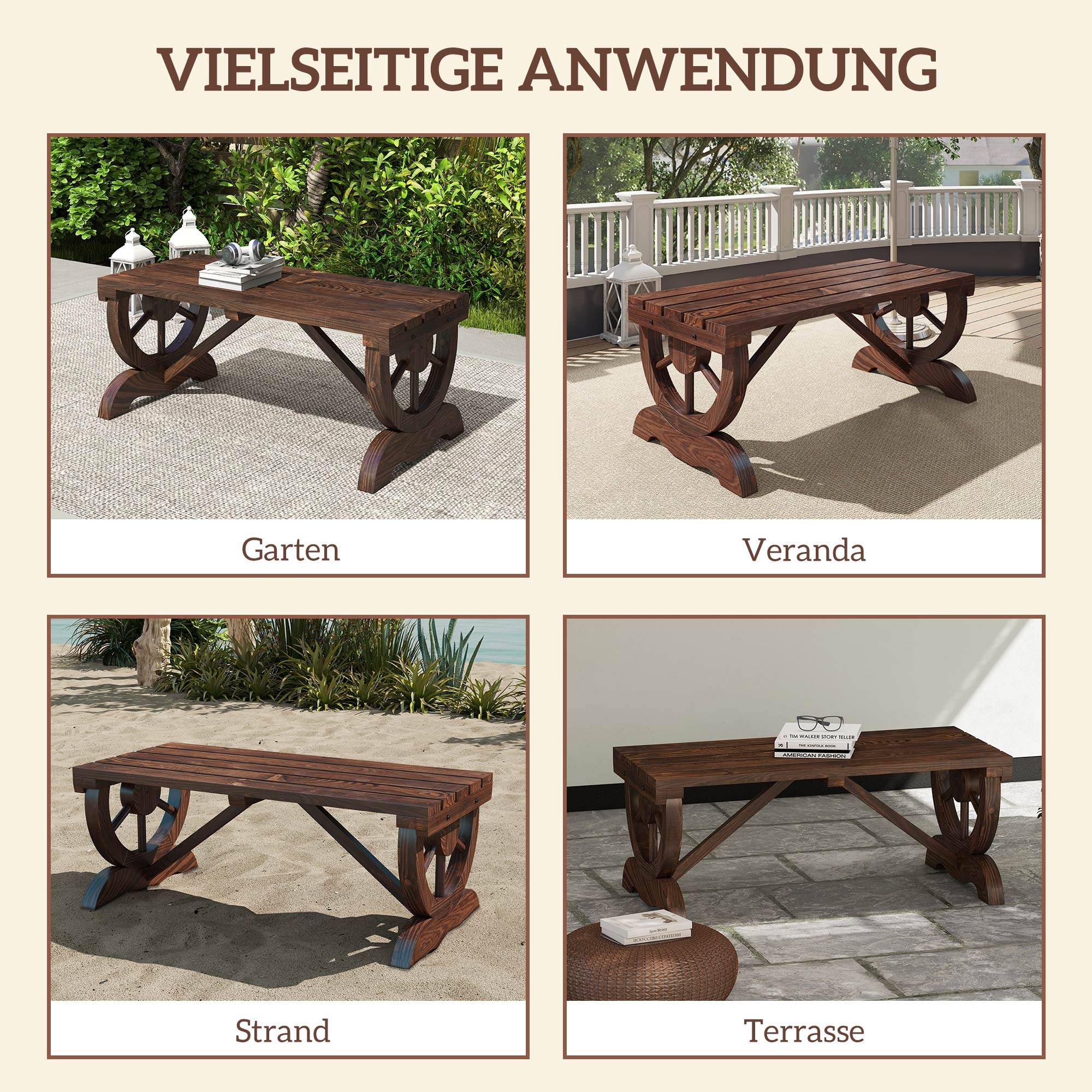Banc de jardin en bois, résistant aux intempéries, mobilier de jardin, banc rustique, naturel, 98 x 50 x 39,5 cm - Image 9