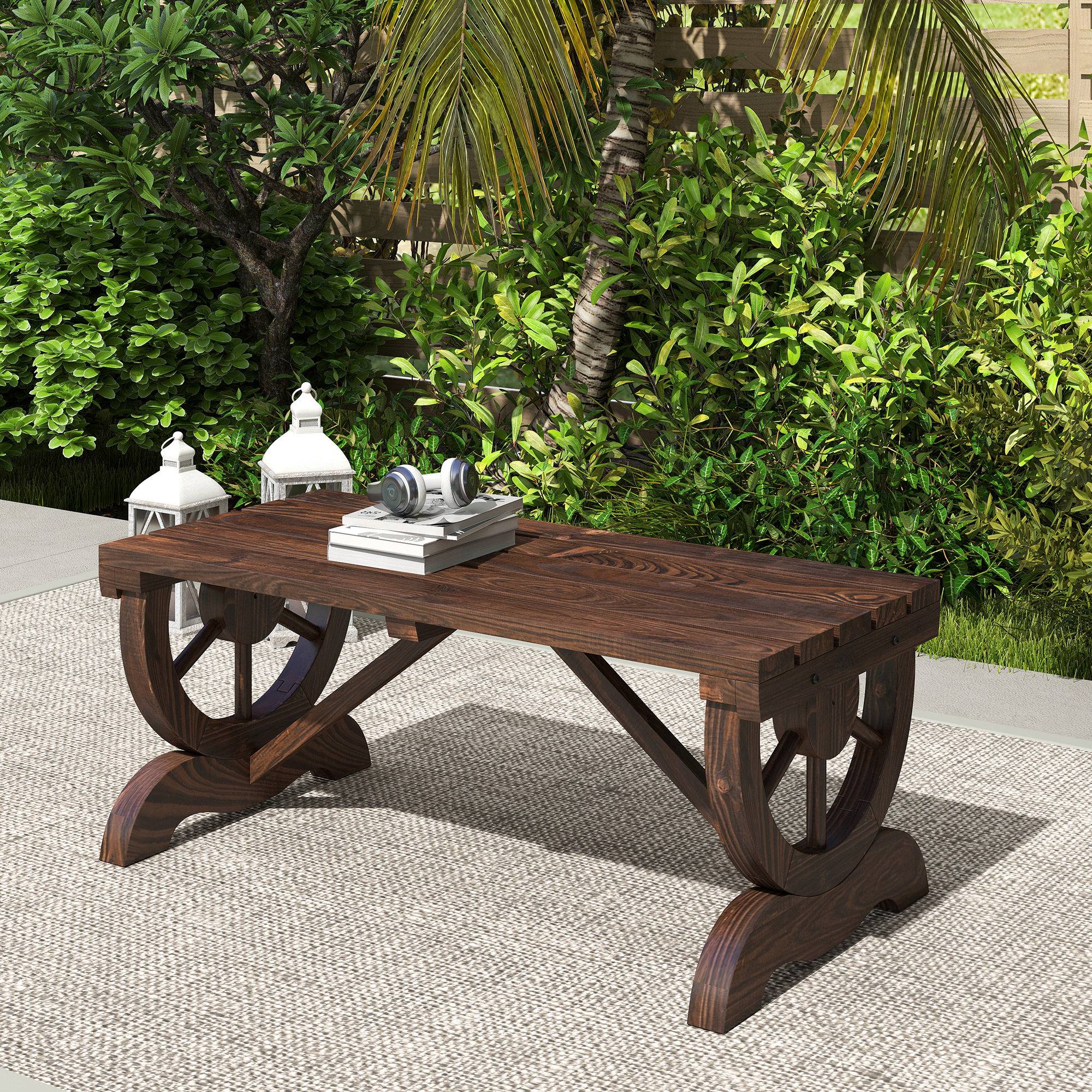 Banc de jardin en bois, résistant aux intempéries, mobilier de jardin, banc rustique, naturel, 98 x 50 x 39,5 cm - Image 4