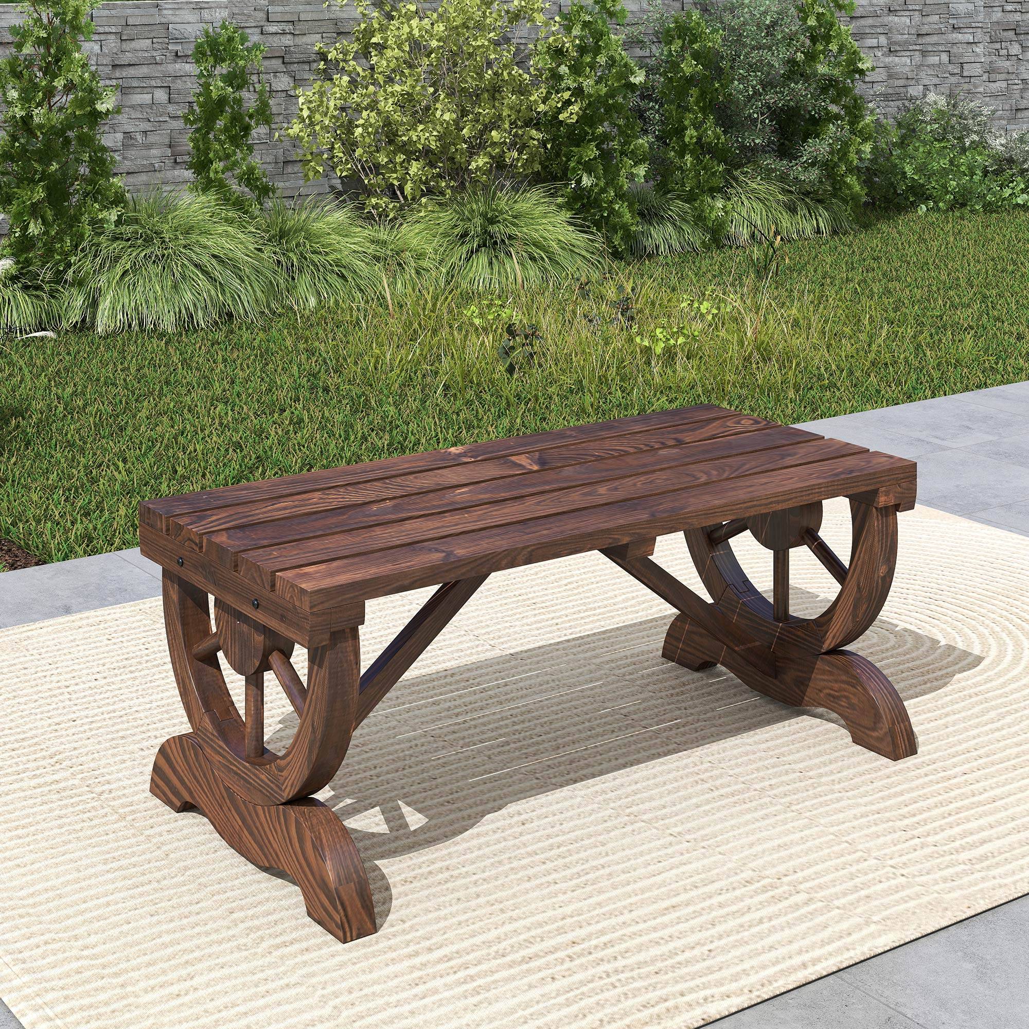 Banc de jardin en bois, résistant aux intempéries, mobilier de jardin, banc rustique, naturel, 98 x 50 x 39,5 cm - Image 10