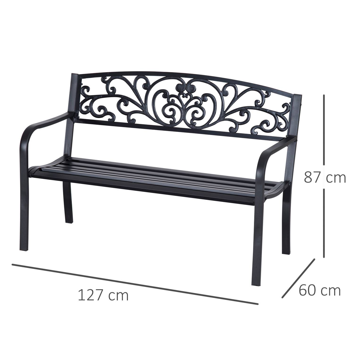 ComfortXL - Banc de Jardin Acier Fonte Extérieur Lignes Épurées 127x60x87cm Noir - ComfortXL Outdoor Living - Image 5