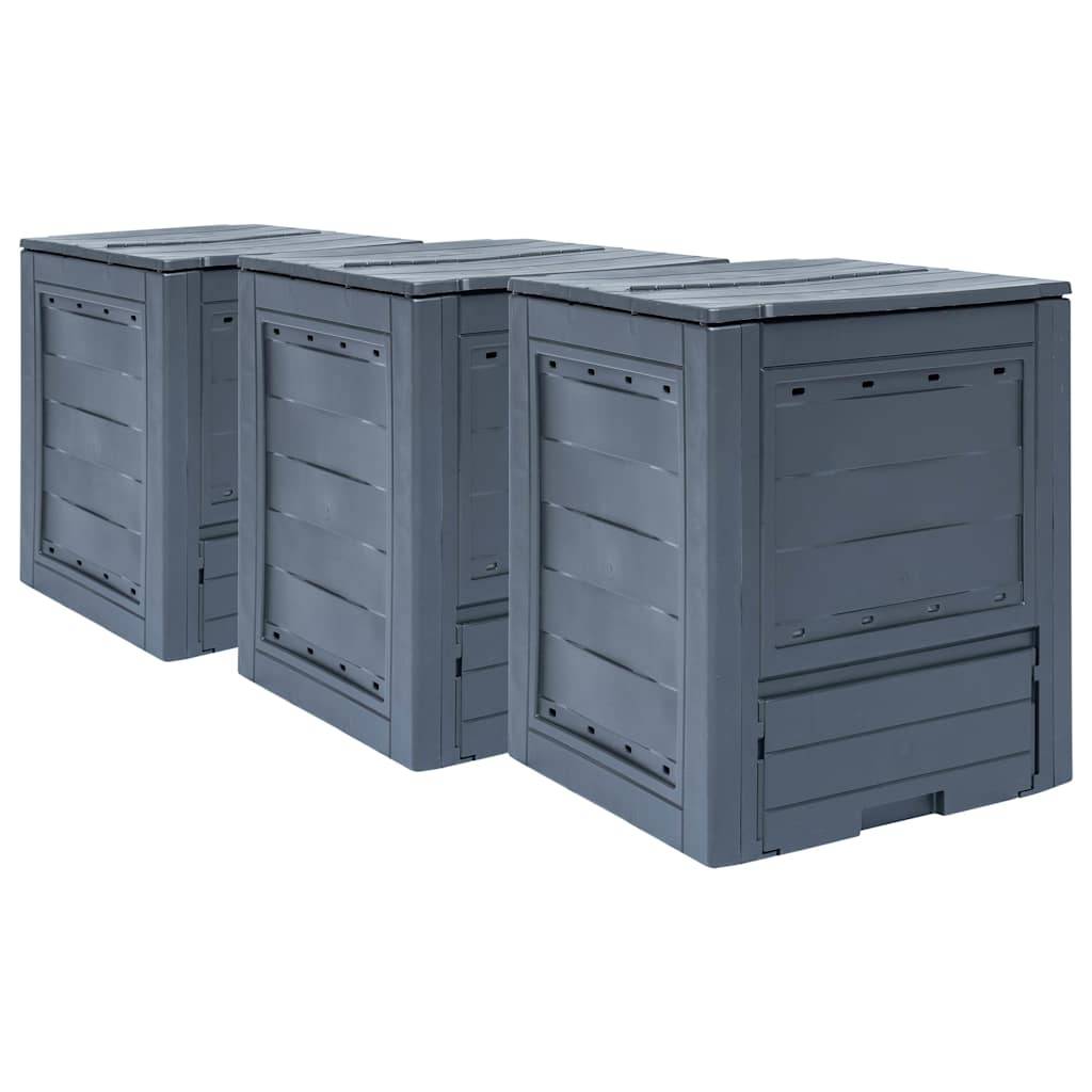 Lot de 3 Composteurs Jardin Plastique aspect Rotin Très Grande Capacité 780L pour Déchets Verts Gris - ComfortXL Outdoor Living - Image 1