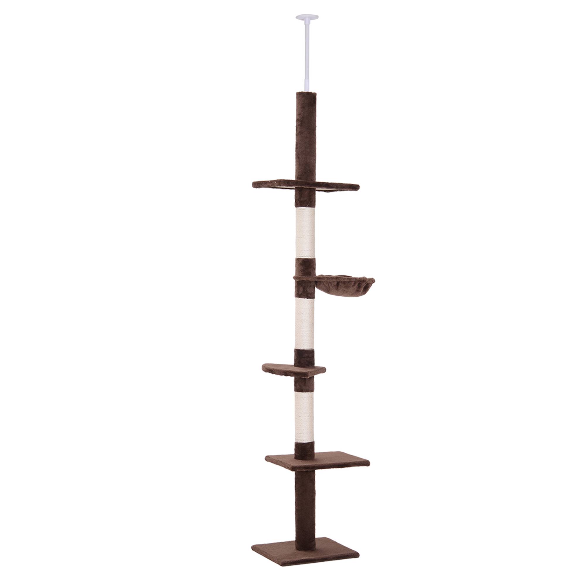 Pawhut - Arbre à chat poteau à griffer L40 x l 34 x H 230-260 cm 5 niveaux d'activités marron - Imagen 1