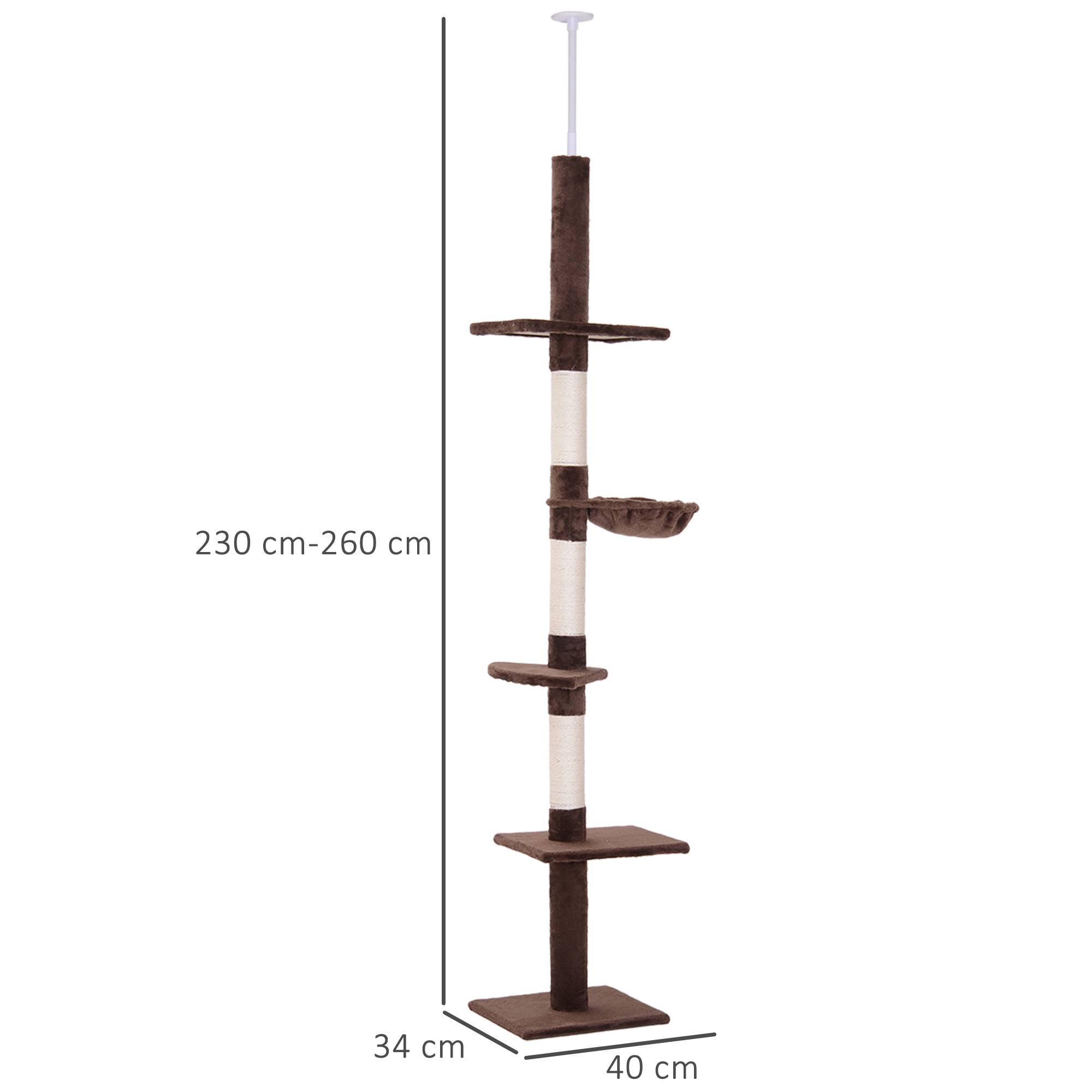 Pawhut - Arbre à chat poteau à griffer L40 x l 34 x H 230-260 cm 5 niveaux d'activités marron - Imagen 3