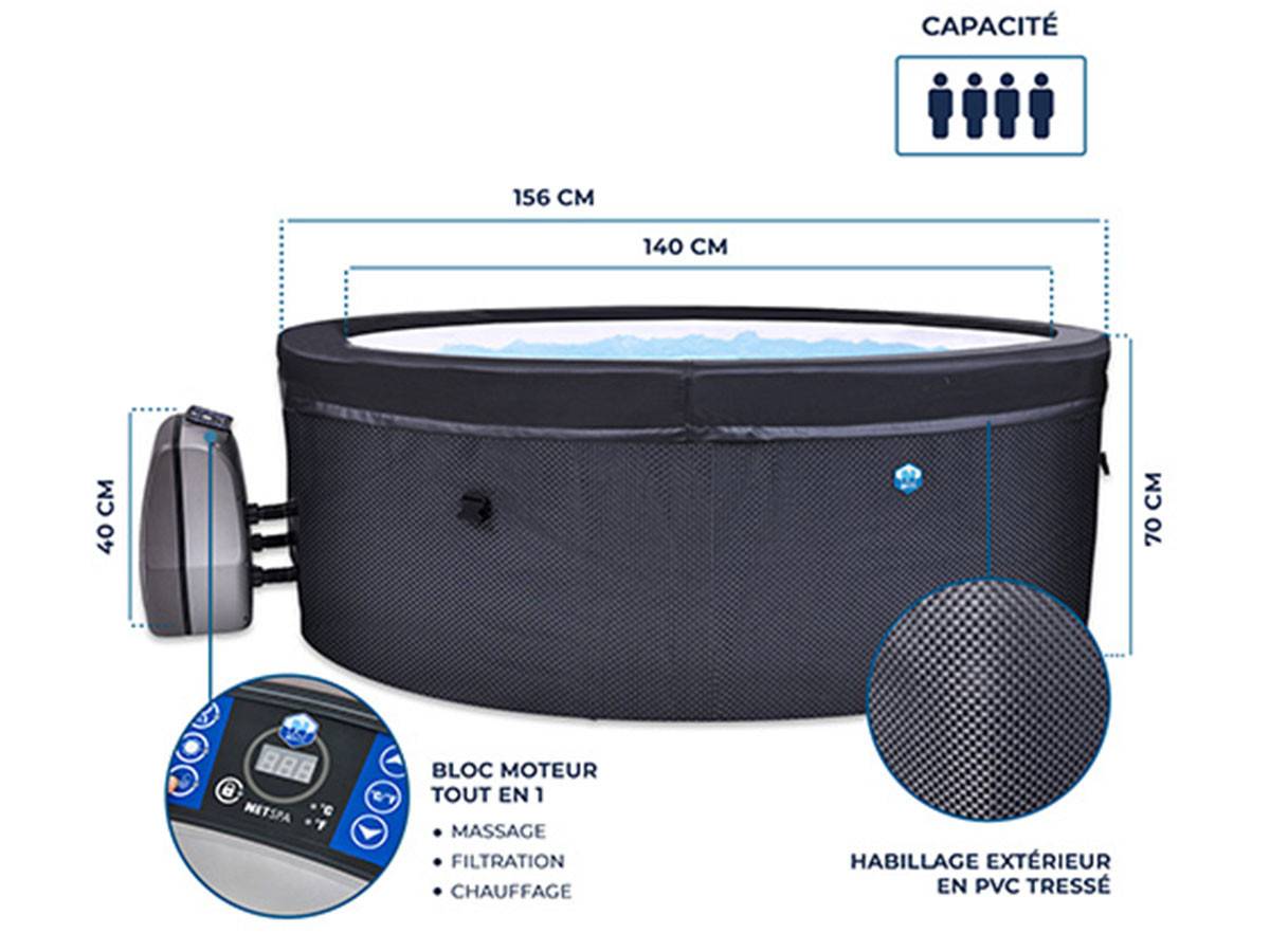 Netspa - Spa portable semi-rigide Vita rond Bulles 4 places avec mobilier - Netspa - Imagen 7