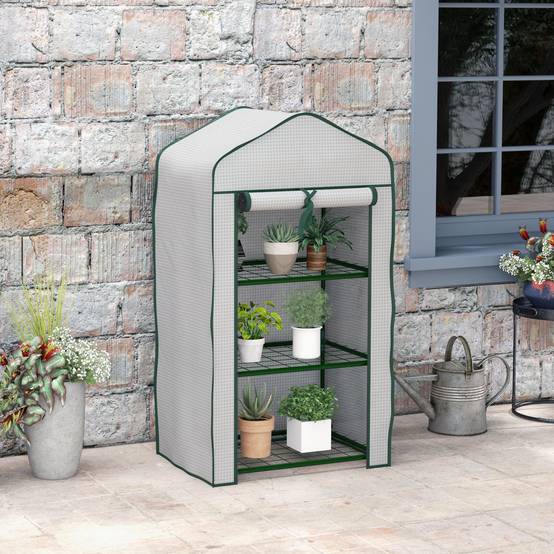 Serre de jardin avec 3 étagères et 1 porte zippée pour la culture des plantes, 59 x 39 x 127 cm, blanche - Image 3