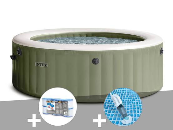 Kit spa gonflable Intex PureSpa Olive rond Bulles 4 places + 6 filtres + Aspirateur