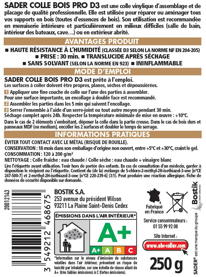 Sader - SADER COLLE BOIS PRO D3 BIB 250GR - Image 2