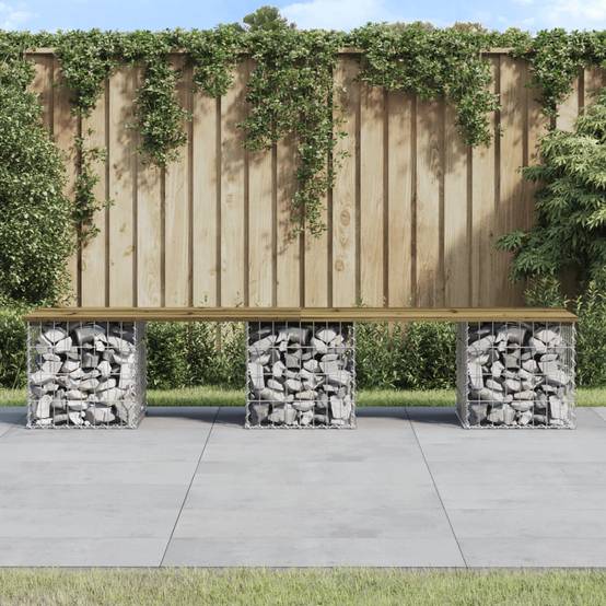 Maison Chic - Banc de jardin - Banc d'extérieur - Banquette design gabion 203x31x42 cm bois de pin imprégné - Imagen 2