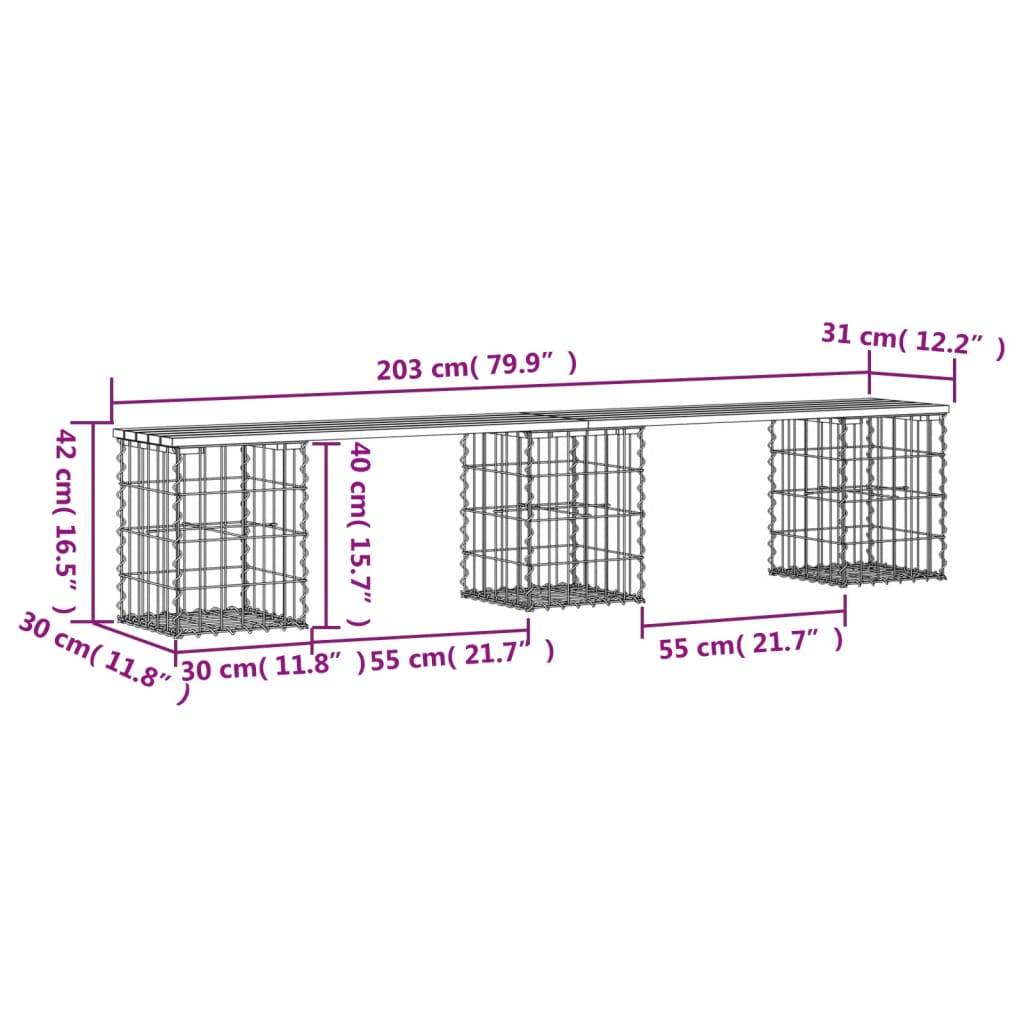 Maison Chic - Banc de jardin - Banc d'extérieur - Banquette design gabion 203x31x42 cm bois de pin imprégné - Imagen 8