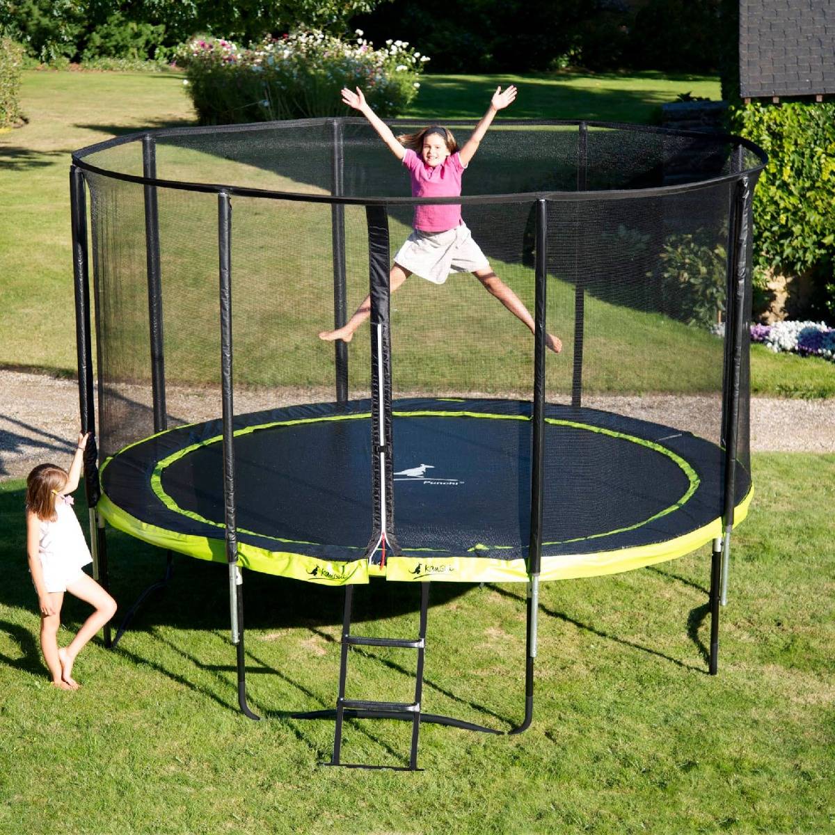 Kangui - Trampoline de jardin Ø 430cm + filet de sécurité + échelle - PUNCHI 430 Vert Kangui - Image 5