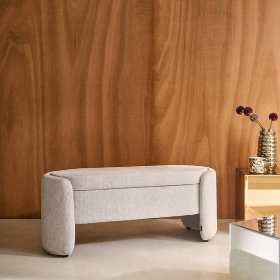 sweeek - Banc coffre. bout de lit contemporain tissu gris clair. L 110 x P 42 x H 45cm - Kalo | sweeek - Image 3