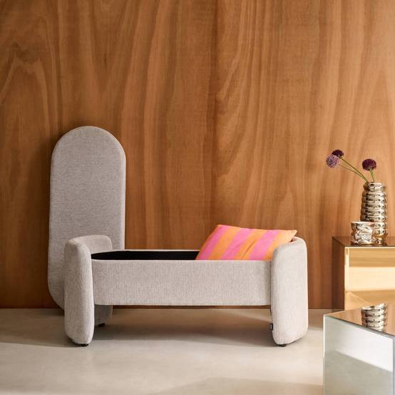 sweeek - Banc coffre. bout de lit contemporain tissu gris clair. L 110 x P 42 x H 45cm - Kalo | sweeek - Image 4