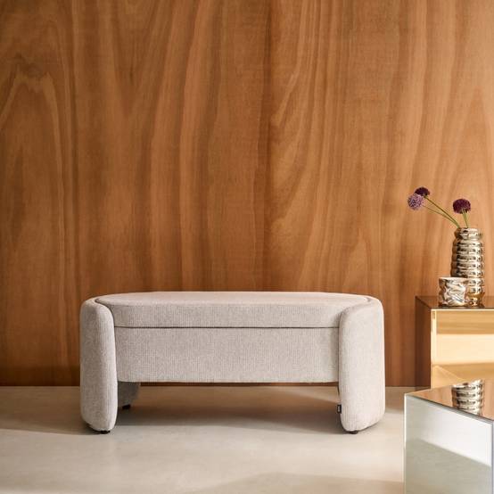 sweeek - Banc coffre. bout de lit contemporain tissu gris clair. L 110 x P 42 x H 45cm - Kalo | sweeek - Image 1