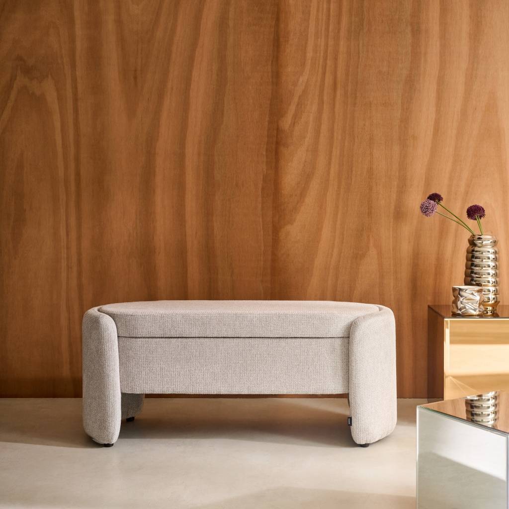 sweeek - Banc coffre. bout de lit contemporain tissu gris clair. L 110 x P 42 x H 45cm - Kalo | sweeek - Image 1