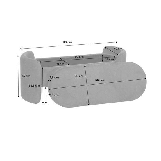 sweeek - Banc coffre. bout de lit contemporain tissu gris clair. L 110 x P 42 x H 45cm - Kalo | sweeek - Image 7