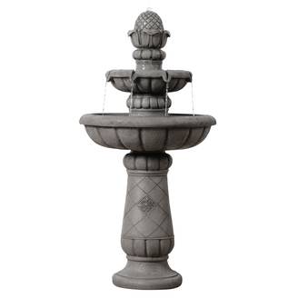 Fontaine bain d’oiseaux 2 niveaux finition pierre, 99cm, Gris, Teamson Home