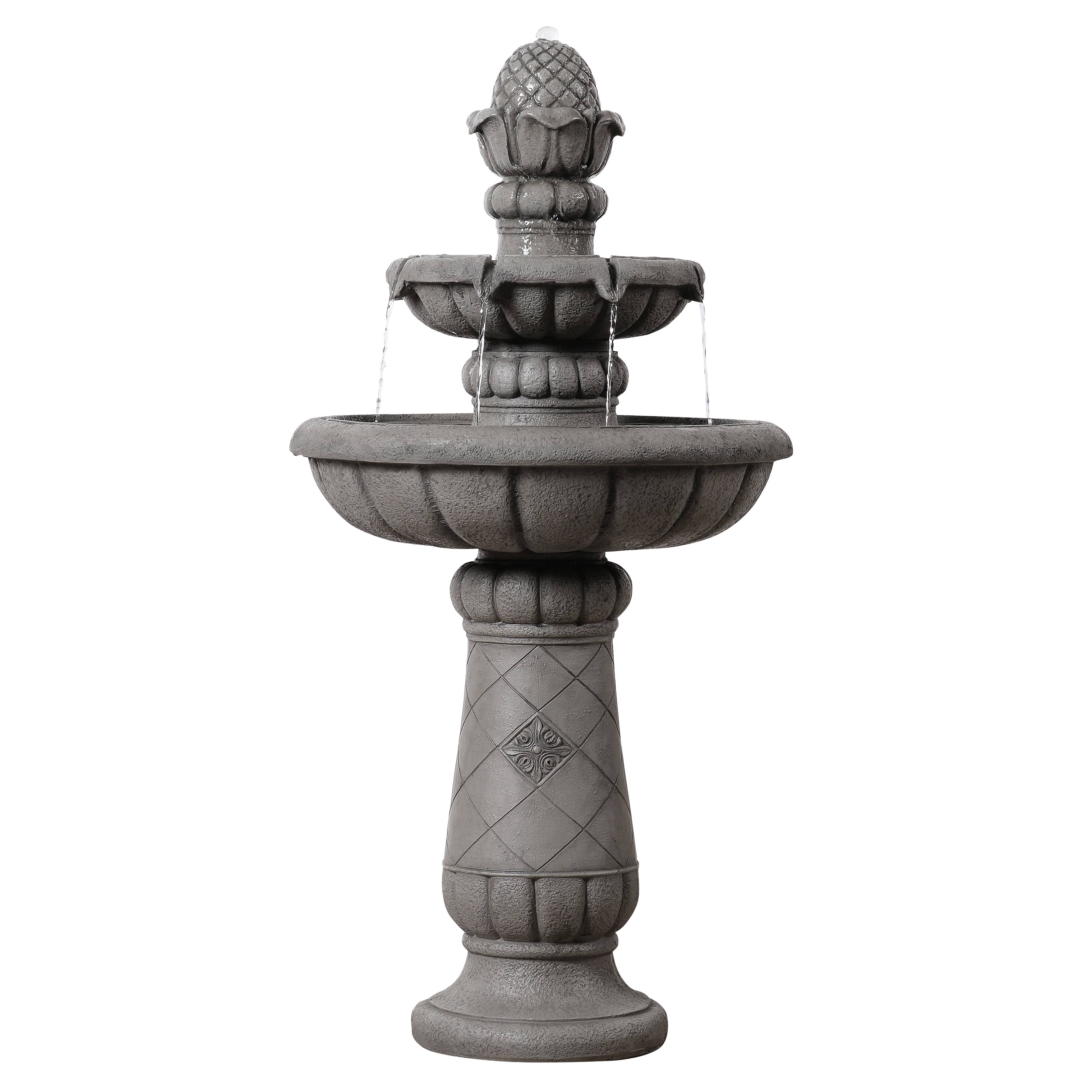 Fontaine bain d’oiseaux 2 niveaux finition pierre, 99cm, Gris, Teamson Home
