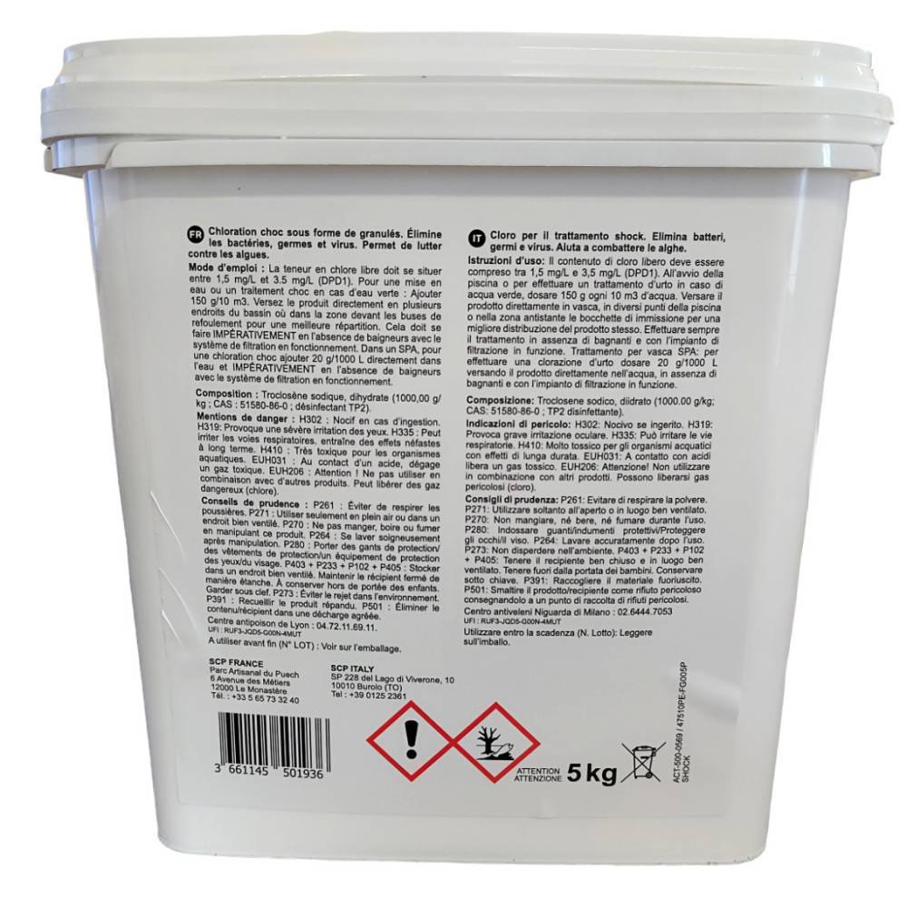 SCP EUROPE - ACTI SHOCK ( chlore choc ) en granule 5kg - Imagen 2