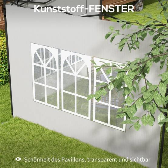 Parois latérales tonnelle PE extérieur protection pluie avec fenêtres 293x193cm blanc - ComfortXL Outdoor Living - Image 6
