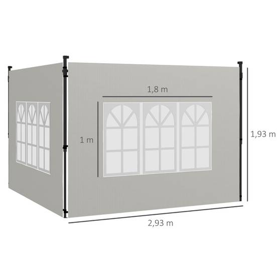 Parois latérales tonnelle PE extérieur protection pluie avec fenêtres 293x193cm blanc - ComfortXL Outdoor Living - Image 3