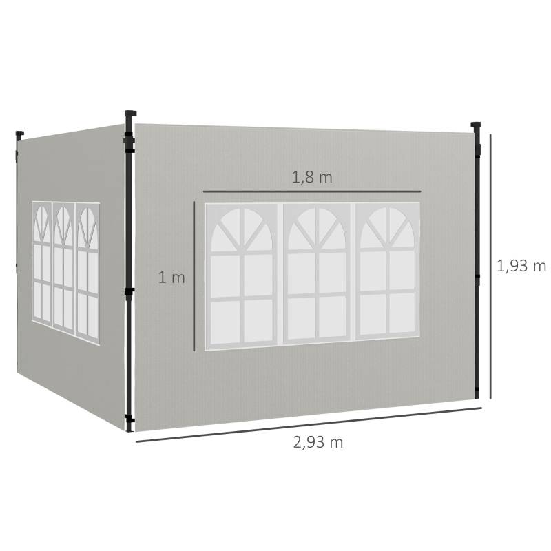 Parois latérales tonnelle PE extérieur protection pluie avec fenêtres 293x193cm blanc - ComfortXL Outdoor Living - Image 3