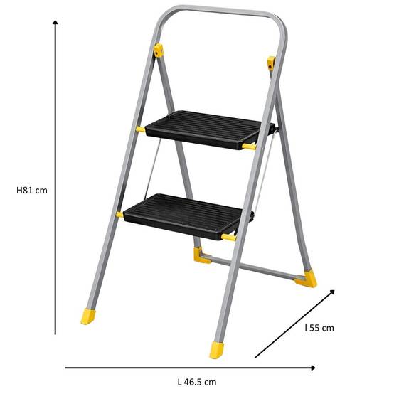 Escabeau 2 marches pliable Charge 150kg Marche-pied Pliable Pieds anti-dérapants Bricolage Maison Chantier INTEC - Image 2