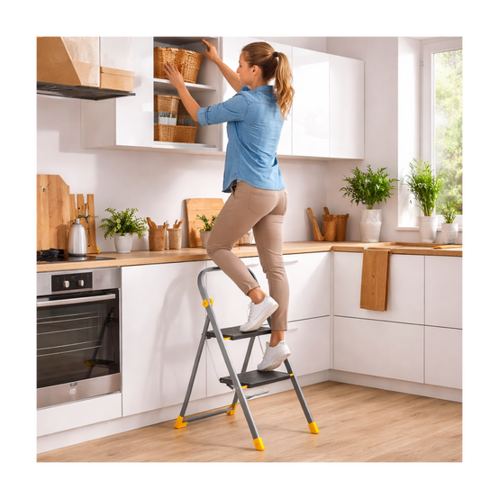 Escabeau 2 marches pliable Charge 150kg Marche-pied Pliable Pieds anti-dérapants Bricolage Maison Chantier INTEC - Image 4