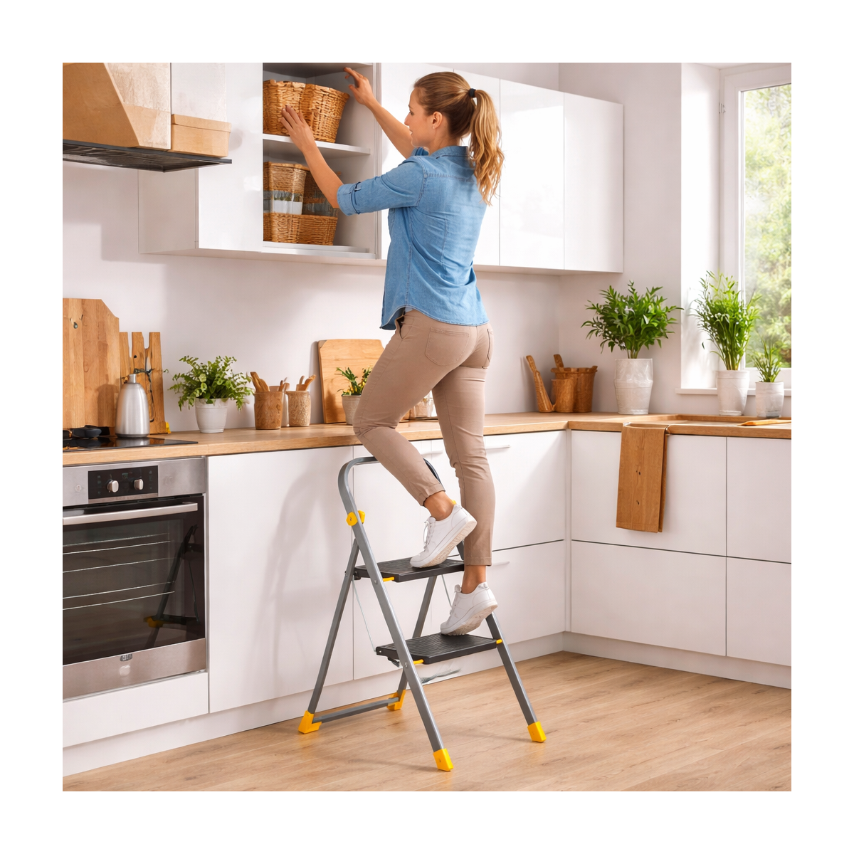Escabeau 2 marches pliable Charge 150kg Marche-pied Pliable Pieds anti-dérapants Bricolage Maison Chantier INTEC - Image 4