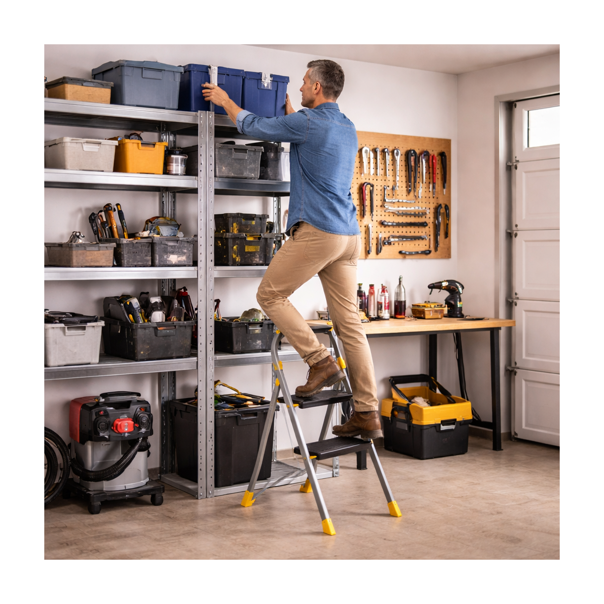 Escabeau 2 marches pliable Charge 150kg Marche-pied Pliable Pieds anti-dérapants Bricolage Maison Chantier INTEC - Image 3